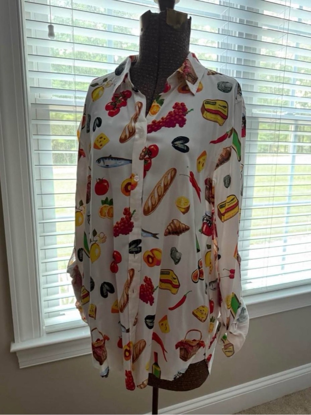 Jane and Delancey White Button-Down with Colorful Food Print